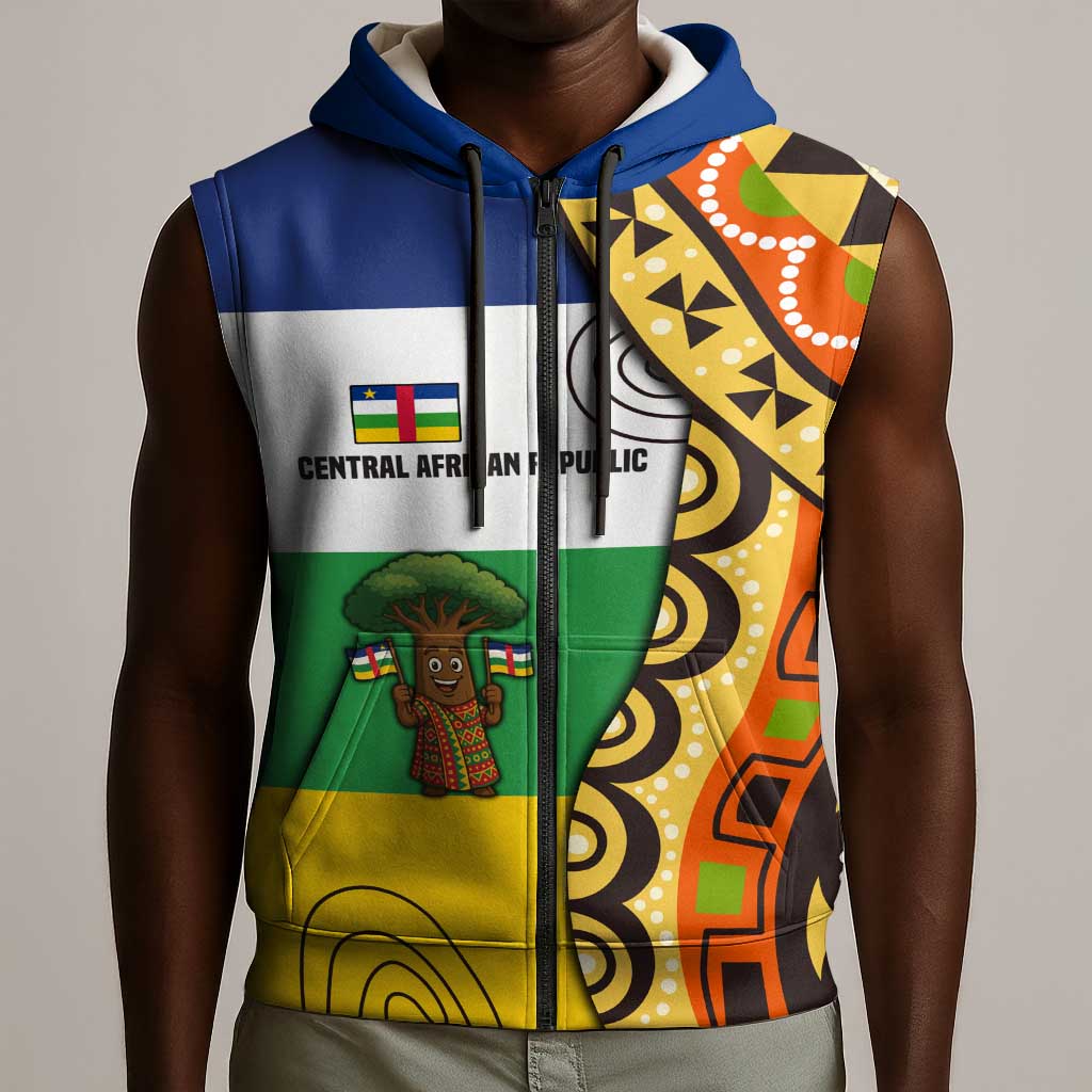 Central African Republic Sleeveless Zip Hoodie Baobab and Flag - African Pride
