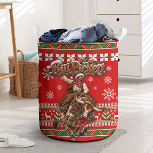 Bill Pickett Christmas Cowboy Laundry Basket Snowy Winter Western Rodeo Horse Rider Art
