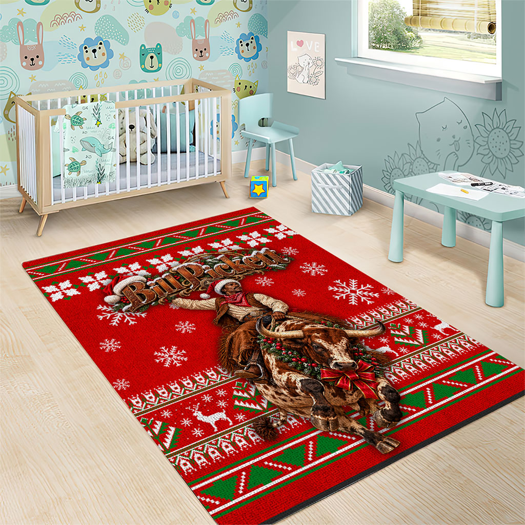 Bill Pickett Christmas Cowboy Area Rug Snowy Winter Western Rodeo Horse Rider Art
