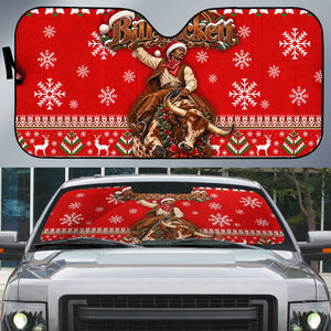 Bill Pickett Christmas Cowboy Auto Sun Shade Snowy Winter Western Rodeo Horse Rider Art
