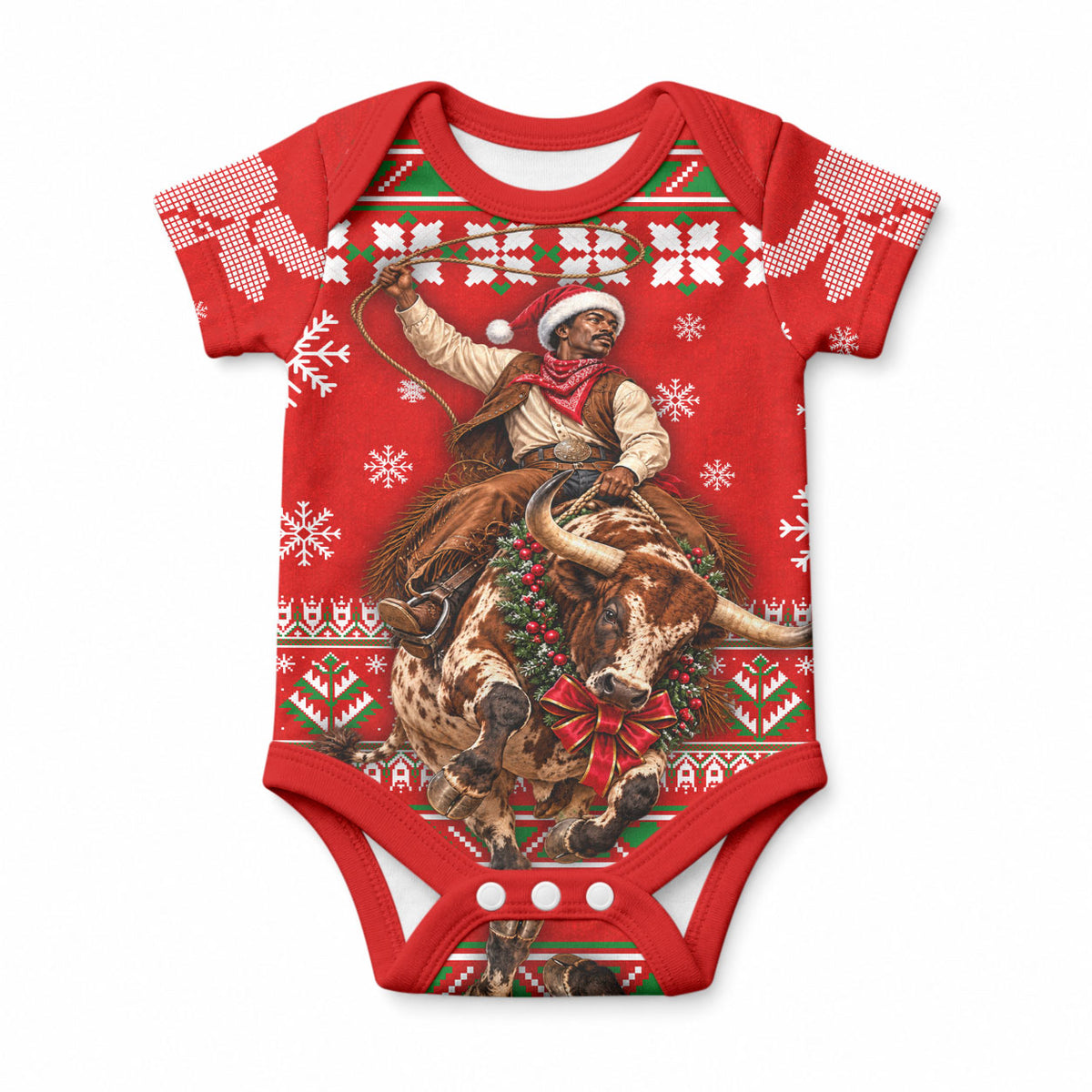 Bill Pickett Christmas Cowboy Baby Onesie Snowy Winter Western Rodeo Horse Rider Art