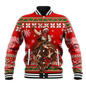 Bill Pickett Christmas Cowboy Baseball Jacket Snowy Winter Western Rodeo Horse Rider Art