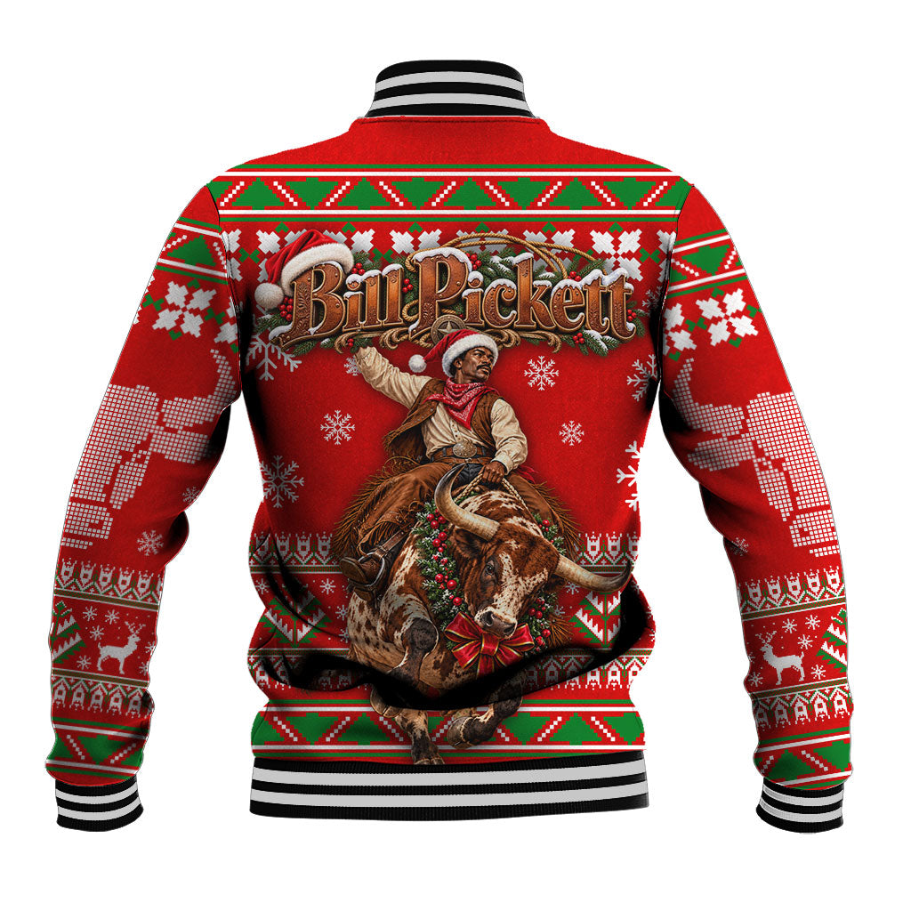 Bill Pickett Christmas Cowboy Baseball Jacket Snowy Winter Western Rodeo Horse Rider Art