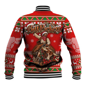 Bill Pickett Christmas Cowboy Baseball Jacket Snowy Winter Western Rodeo Horse Rider Art