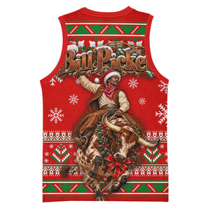 Bill Pickett Christmas Cowboy Basketball Jersey Snowy Winter Western Rodeo Horse Rider Art