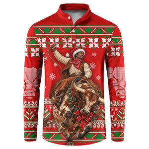 Bill Pickett Christmas Cowboy Button Sweatshirt Snowy Winter Western Rodeo Horse Rider Art