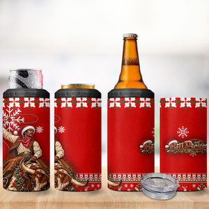 Bill Pickett Christmas Cowboy 4 in 1 Can Cooler Tumbler Snowy Winter Western Rodeo Horse Rider Art