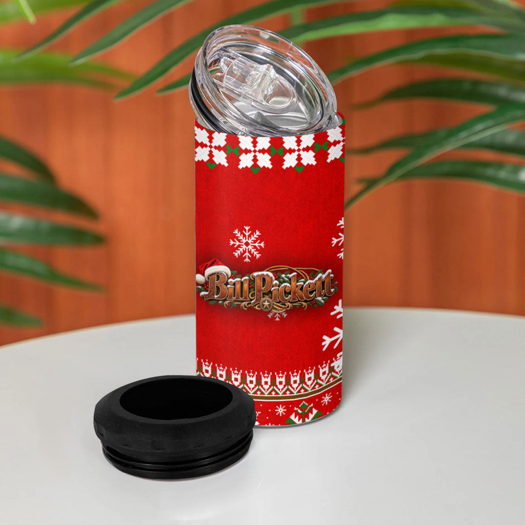 Bill Pickett Christmas Cowboy 4 in 1 Can Cooler Tumbler Snowy Winter Western Rodeo Horse Rider Art