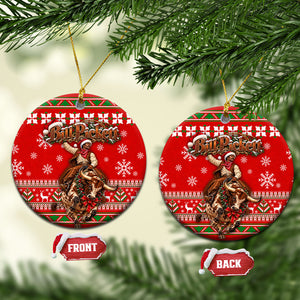 Bill Pickett Christmas Cowboy Ceramic Ornament Snowy Winter Western Rodeo Horse Rider Art