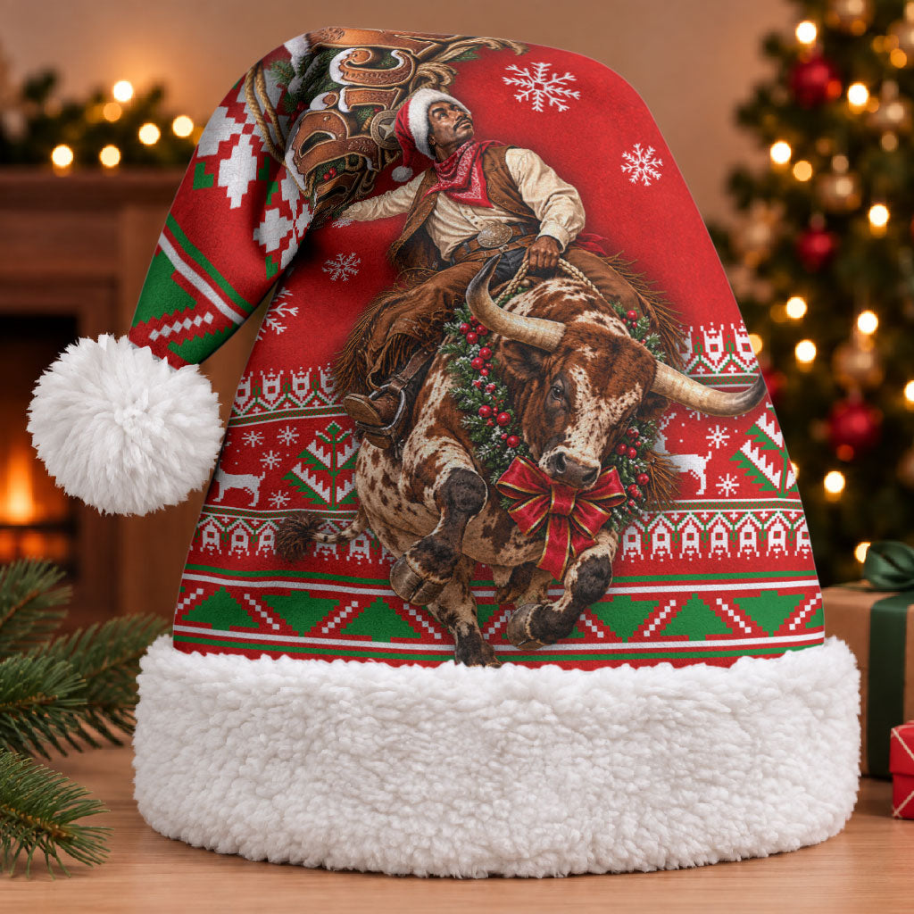 Bill Pickett Christmas Cowboy Christmas Santa Hat Snowy Winter Western Rodeo Horse Rider Art