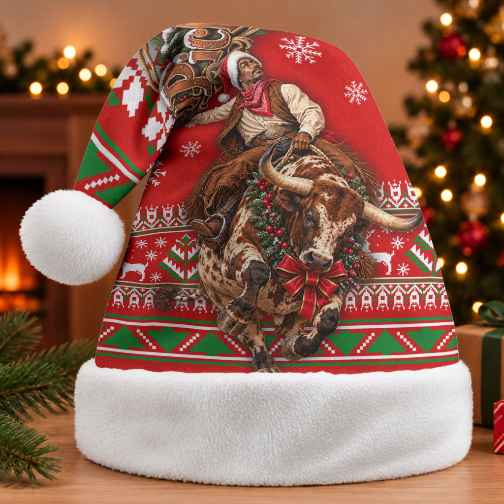 Bill Pickett Christmas Cowboy Christmas Santa Hat Snowy Winter Western Rodeo Horse Rider Art
