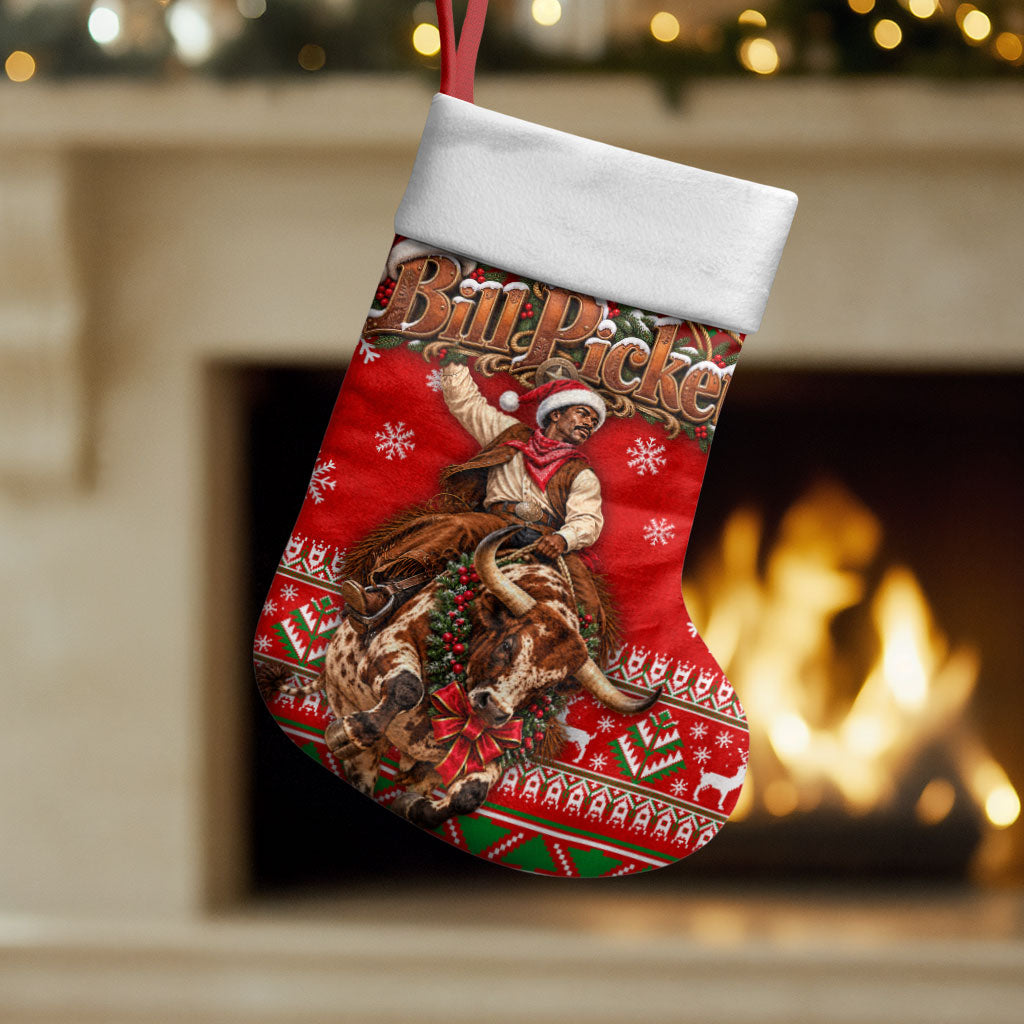 Bill Pickett Christmas Cowboy Christmas Stocking Snowy Winter Western Rodeo Horse Rider Art