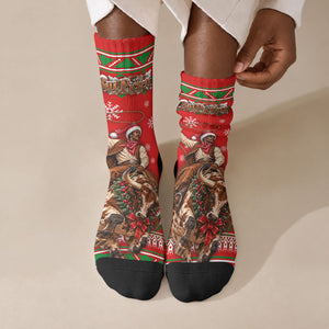 Bill Pickett Christmas Cowboy Crew Socks Snowy Winter Western Rodeo Horse Rider Art
