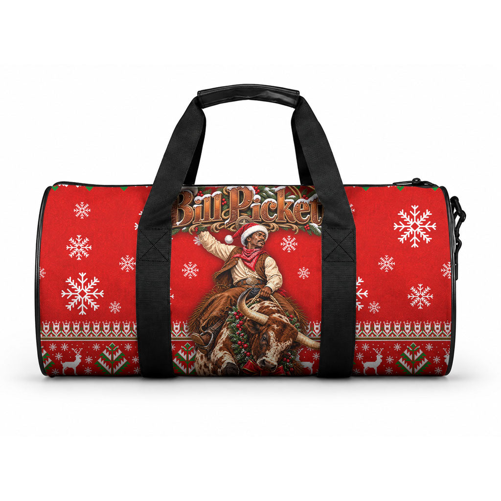 Bill Pickett Christmas Cowboy Duffle Bag Snowy Winter Western Rodeo Horse Rider Art
