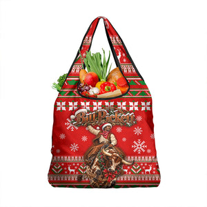 Bill Pickett Christmas Cowboy Grocery Bag Snowy Winter Western Rodeo Horse Rider Art