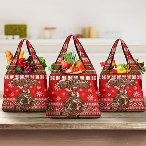 Bill Pickett Christmas Cowboy Grocery Bag Snowy Winter Western Rodeo Horse Rider Art
