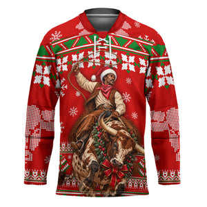Bill Pickett Christmas Cowboy Hockey Jersey Snowy Winter Western Rodeo Horse Rider Art