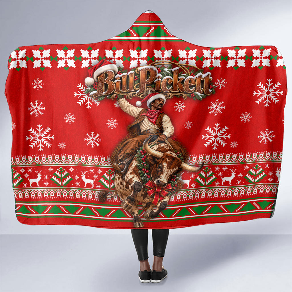 Bill Pickett Christmas Cowboy Hooded Blanket Snowy Winter Western Rodeo Horse Rider Art