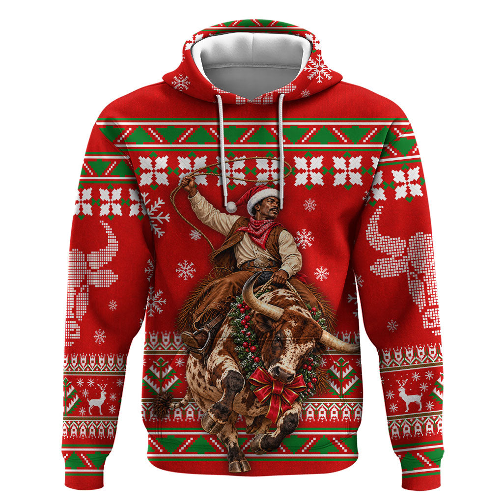 Bill Pickett Christmas Cowboy Hoodie Snowy Winter Western Rodeo Horse Rider Art