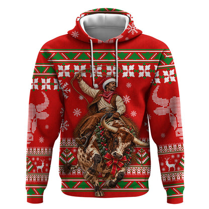 Bill Pickett Christmas Cowboy Hoodie Snowy Winter Western Rodeo Horse Rider Art