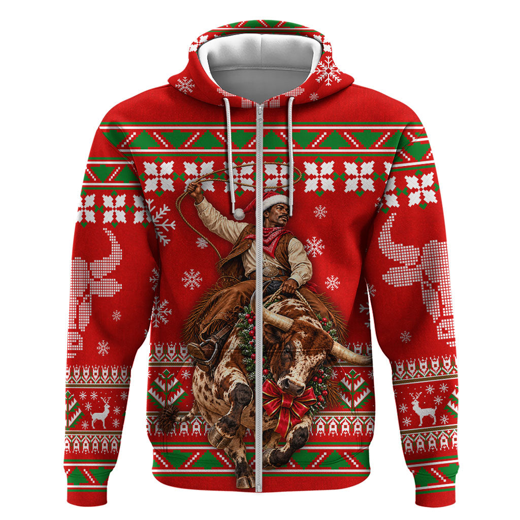 Bill Pickett Christmas Cowboy Hoodie Snowy Winter Western Rodeo Horse Rider Art