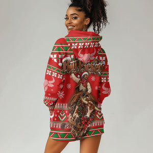 Bill Pickett Christmas Cowboy Hoodie Dress Snowy Winter Western Rodeo Horse Rider Art