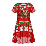 Bill Pickett Christmas Cowboy Kid Short Sleeve Dress Snowy Winter Western Rodeo Horse Rider Art