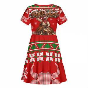 Bill Pickett Christmas Cowboy Kid Short Sleeve Dress Snowy Winter Western Rodeo Horse Rider Art