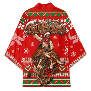 Bill Pickett Christmas Cowboy Kimono Snowy Winter Western Rodeo Horse Rider Art