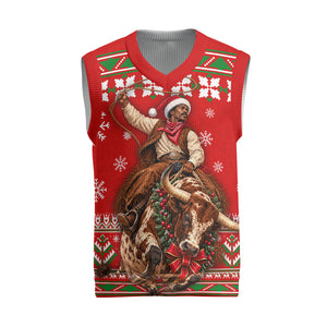 Bill Pickett Christmas Cowboy Christmas Knitted V-Neck Vest Snowy Winter Western Rodeo Horse Rider Art