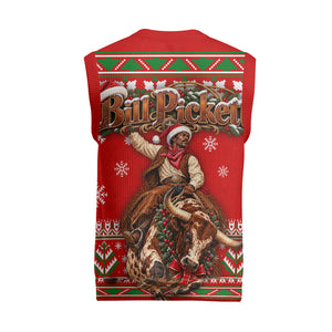 Bill Pickett Christmas Cowboy Christmas Knitted V-Neck Vest Snowy Winter Western Rodeo Horse Rider Art