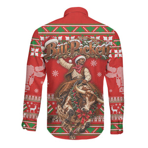 Bill Pickett Christmas Cowboy Long Sleeve Button Shirt Snowy Winter Western Rodeo Horse Rider Art