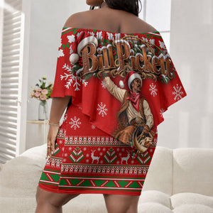 Bill Pickett Christmas Cowboy Off Shoulder Short Dress Snowy Winter Western Rodeo Horse Rider Art