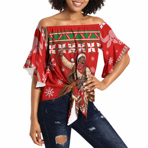 Bill Pickett Christmas Cowboy Off Shoulder Wrap Waist Top Snowy Winter Western Rodeo Horse Rider Art