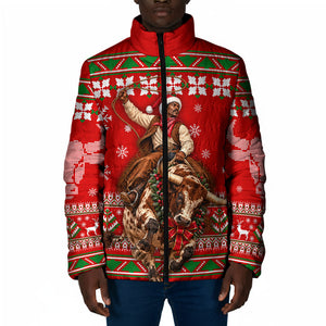 Bill Pickett Christmas Cowboy Padded Jacket Snowy Winter Western Rodeo Horse Rider Art