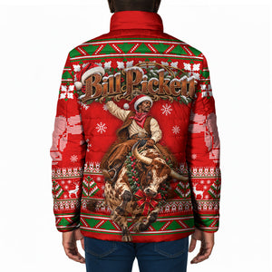 Bill Pickett Christmas Cowboy Padded Jacket Snowy Winter Western Rodeo Horse Rider Art