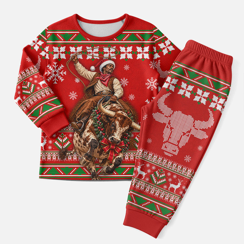 Bill Pickett Christmas Cowboy Christmas Pajama Set Snowy Winter Western Rodeo Horse Rider Art