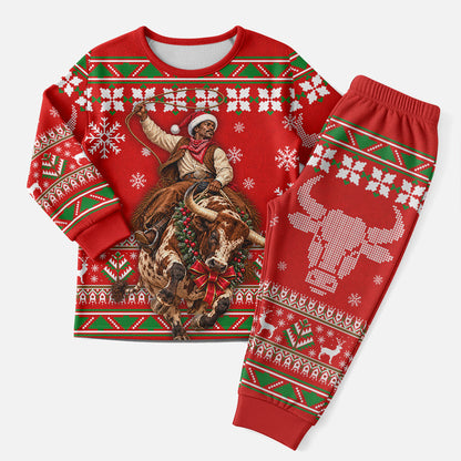 Bill Pickett Christmas Cowboy Christmas Pajama Set Snowy Winter Western Rodeo Horse Rider Art