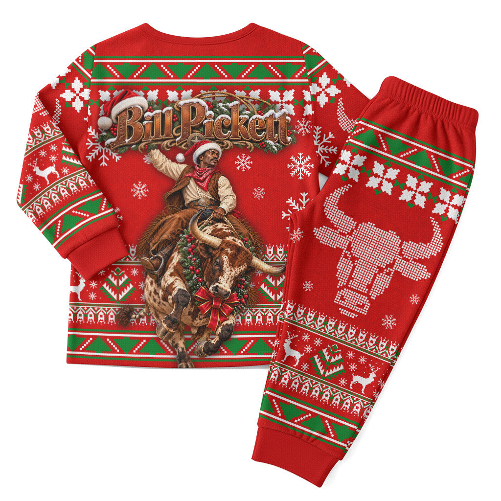 Bill Pickett Christmas Cowboy Christmas Pajama Set Snowy Winter Western Rodeo Horse Rider Art