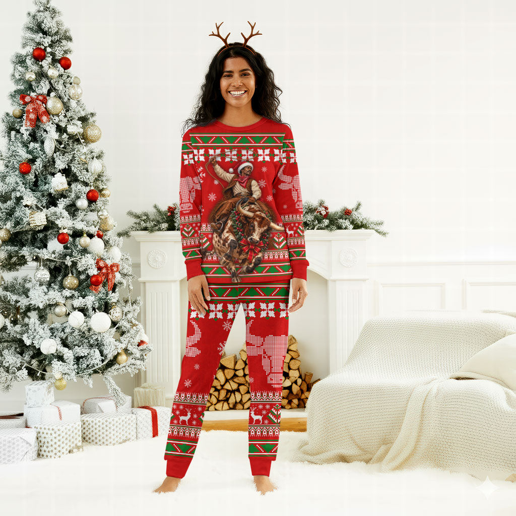 Bill Pickett Christmas Cowboy Christmas Pajama Set Snowy Winter Western Rodeo Horse Rider Art