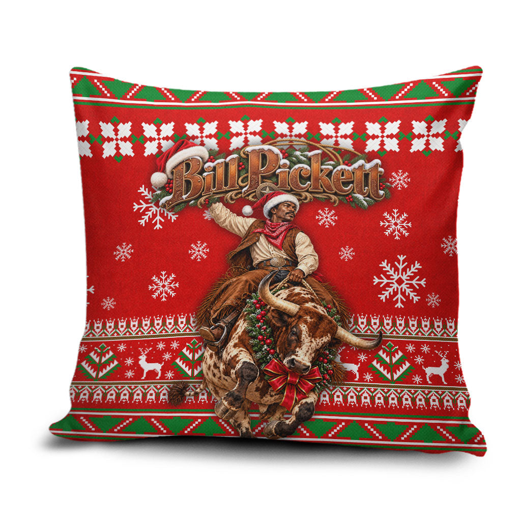 Bill Pickett Christmas Cowboy Pillow Cover Snowy Winter Western Rodeo Horse Rider Art