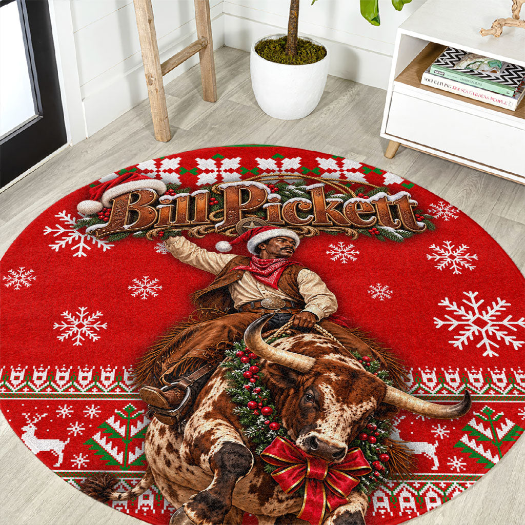 Bill Pickett Christmas Cowboy Round Carpet Snowy Winter Western Rodeo Horse Rider Art