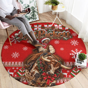 Bill Pickett Christmas Cowboy Round Carpet Snowy Winter Western Rodeo Horse Rider Art