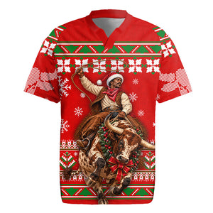 Bill Pickett Christmas Cowboy Rugby Jersey Snowy Winter Western Rodeo Horse Rider Art