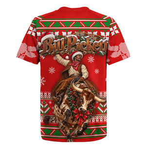 Bill Pickett Christmas Cowboy Rugby Jersey Snowy Winter Western Rodeo Horse Rider Art