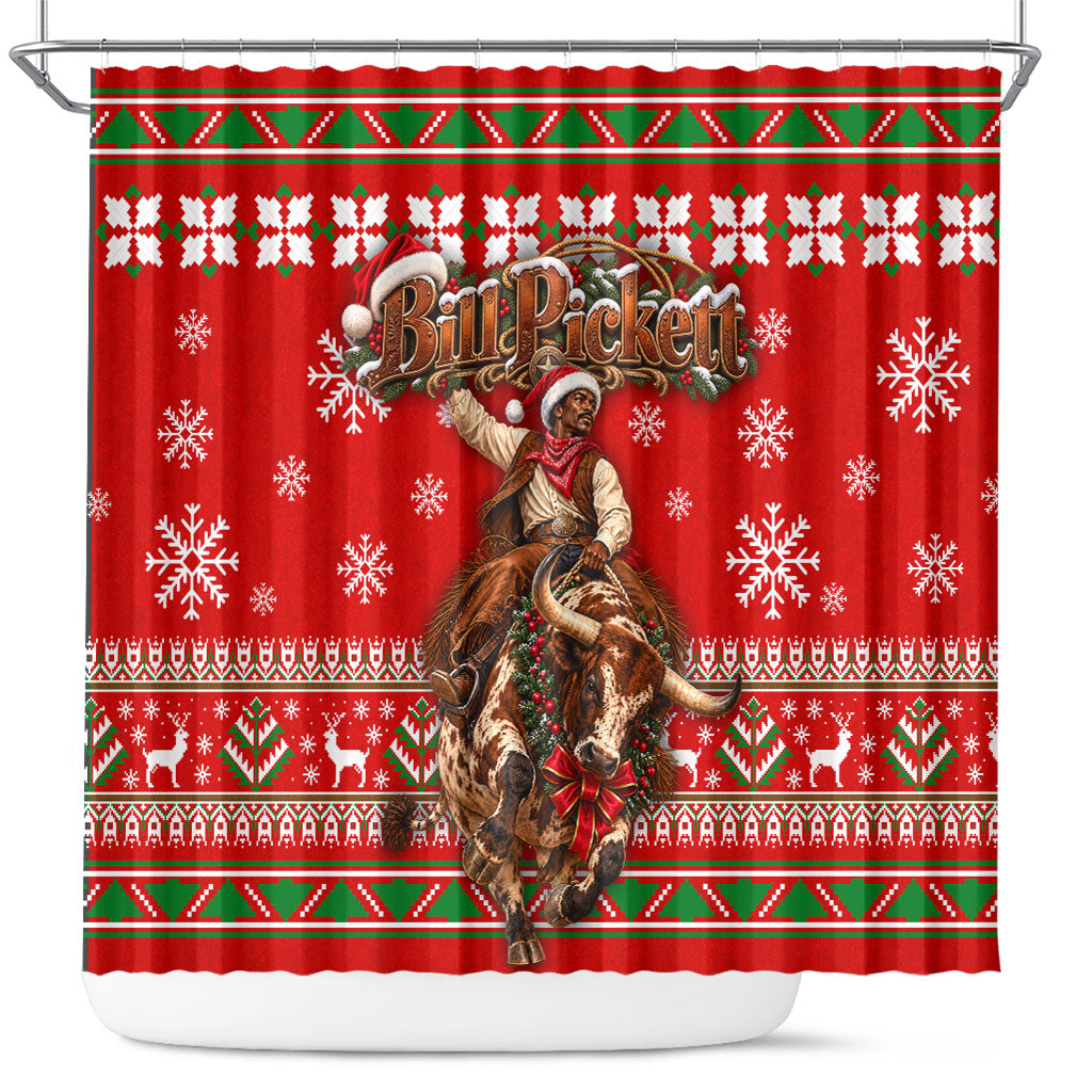 Bill Pickett Christmas Cowboy Shower Curtain Snowy Winter Western Rodeo Horse Rider Art