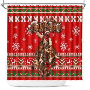 Bill Pickett Christmas Cowboy Shower Curtain Snowy Winter Western Rodeo Horse Rider Art