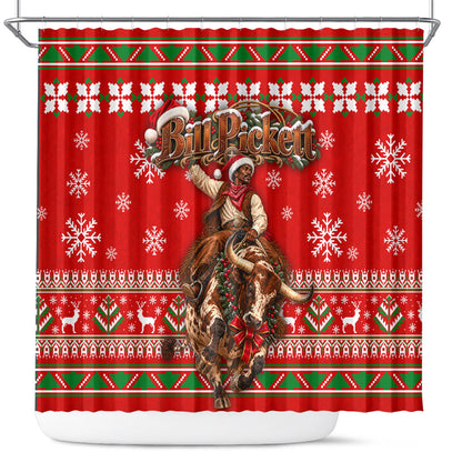Bill Pickett Christmas Cowboy Shower Curtain Snowy Winter Western Rodeo Horse Rider Art