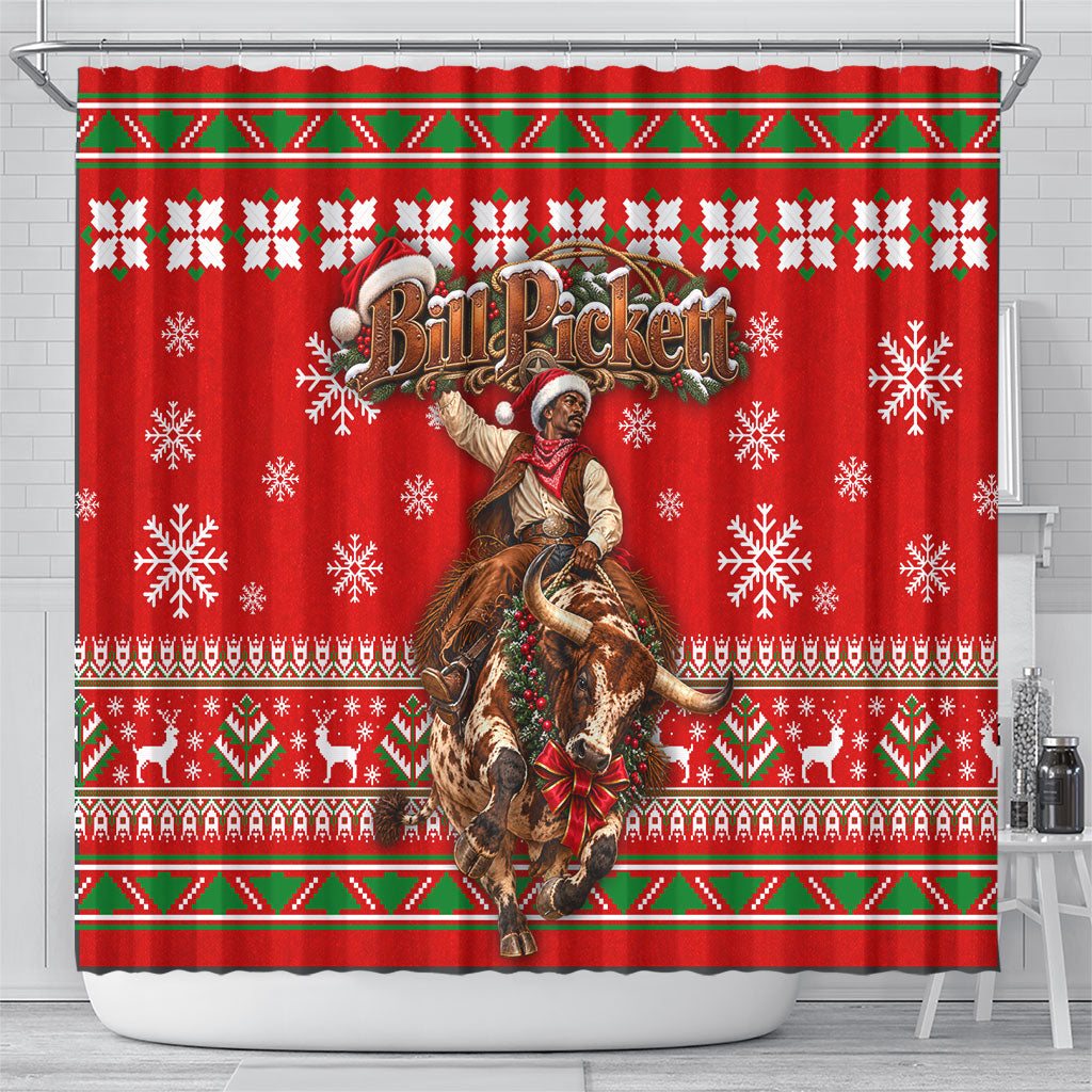 Bill Pickett Christmas Cowboy Shower Curtain Snowy Winter Western Rodeo Horse Rider Art