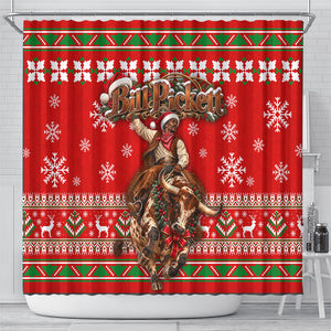 Bill Pickett Christmas Cowboy Shower Curtain Snowy Winter Western Rodeo Horse Rider Art